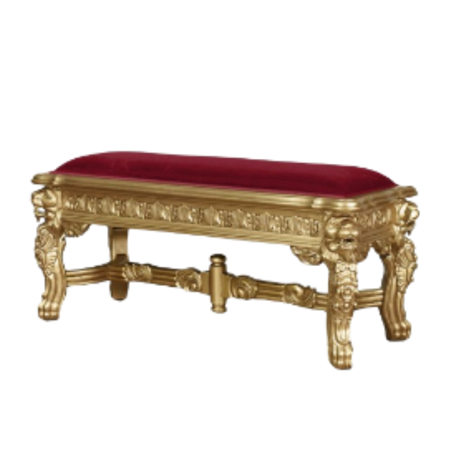 Hand-Carved Lion Stool in Gold Leaf with Red Velvet Upholstery