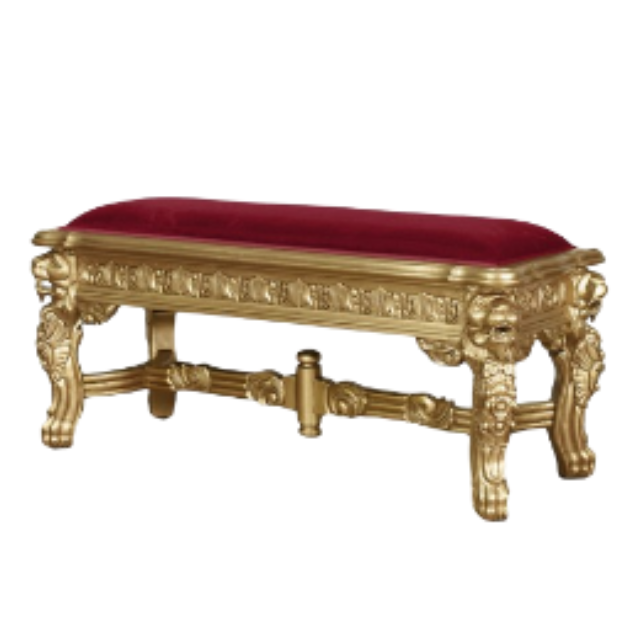 Hand-Carved Lion Stool in Gold Leaf with Red Velvet Upholstery