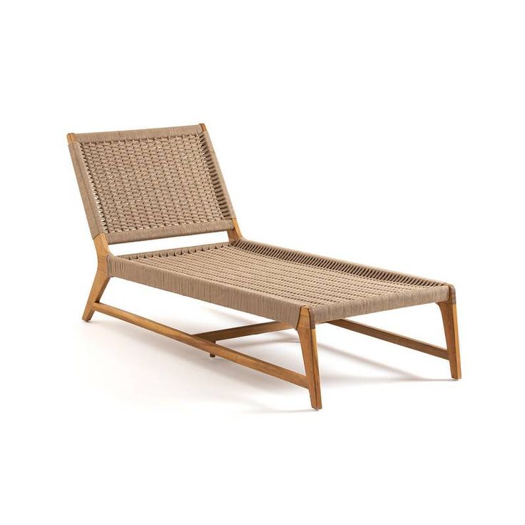 Teak and Woven Rope Sun Lounger with Adjustable Backrest