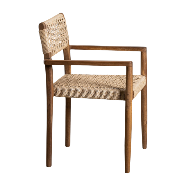 Rustic Coastal Teak Wood Garden Chair with Woven Rope Design