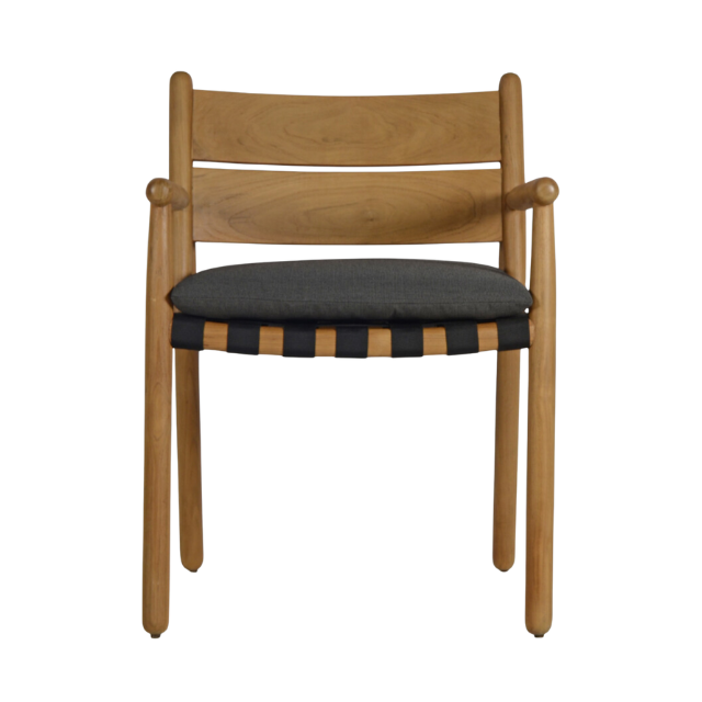 Garden Teak Wood Armchair with Outdoor Strapping and Sunproof Cushion