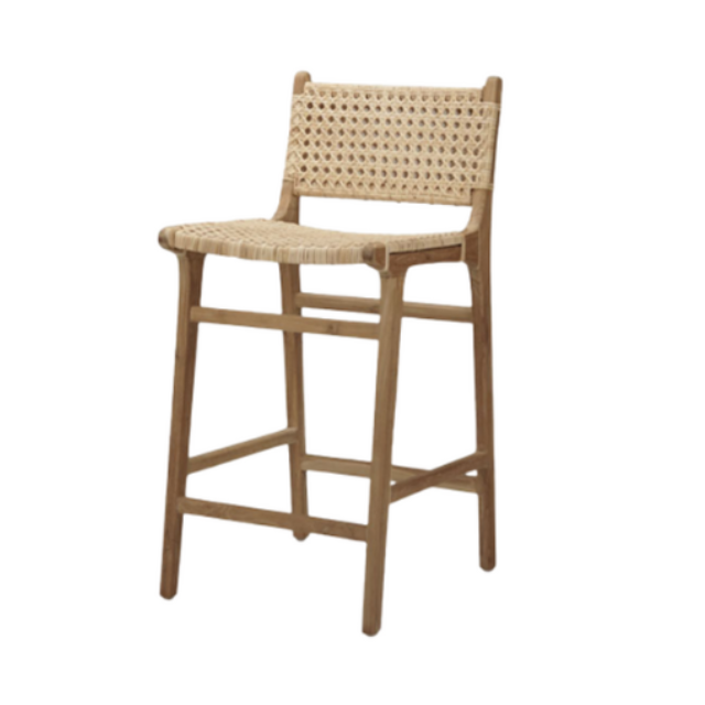 Natural Rattan Bar Stool Chair | Teak Wood Frame Bar Seating