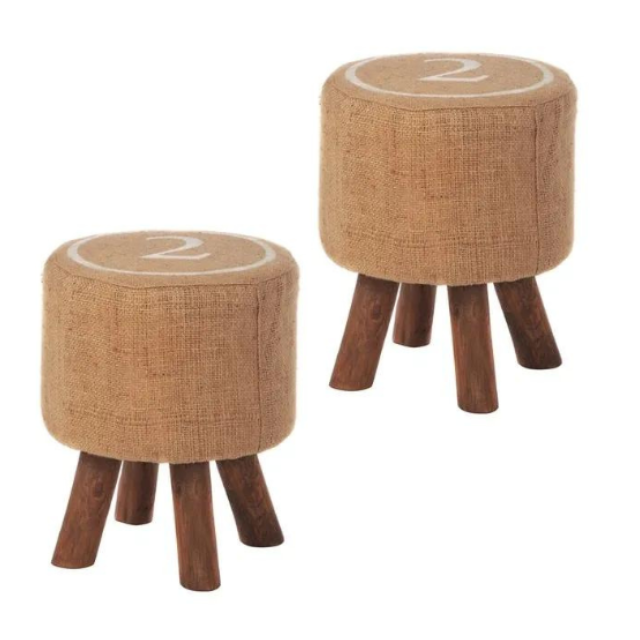 Wood and Cotton Sofa Stool Modern Minimalist Design