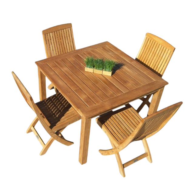 5-Piece Teak Wood Outdoor Dining Set for Patio and Garden Use