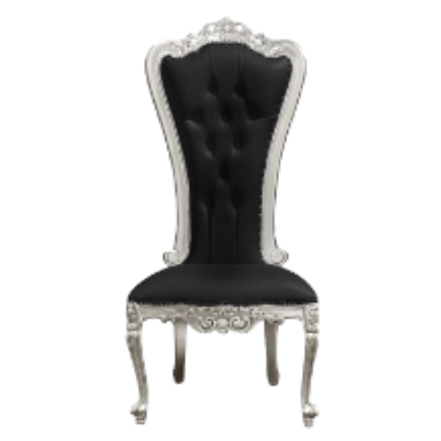 Velvet Throne Chair with Silver Frame and Black Velvet Upholstery
