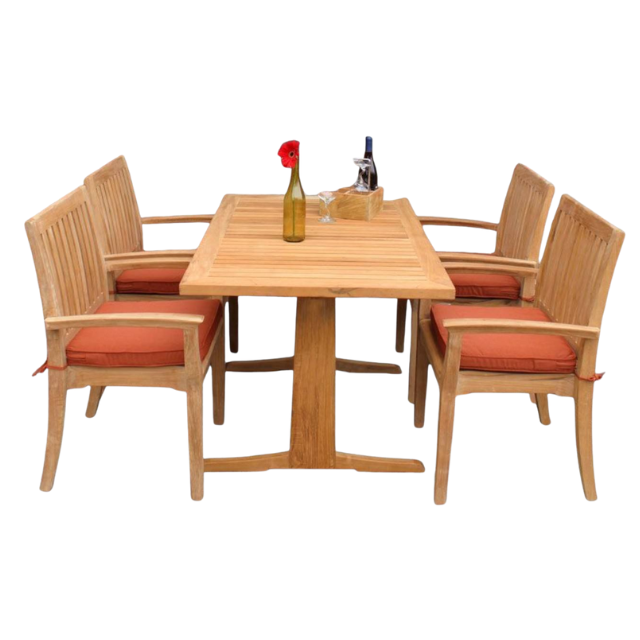 5-Piece Teak Wood Outdoor Dining Set Designed for Patio Use