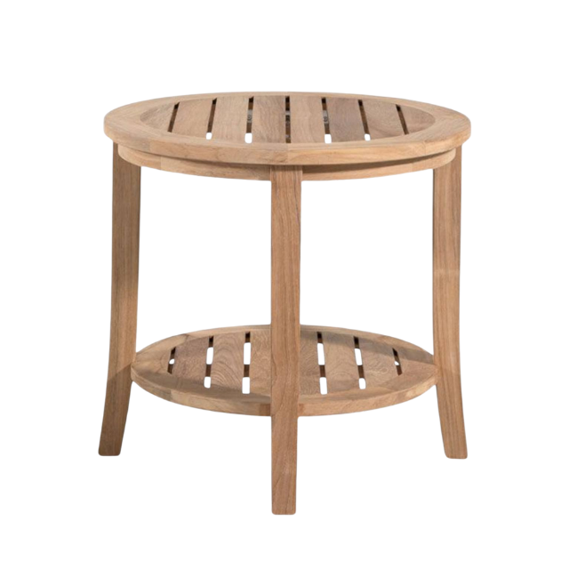 Country Casual Teak Round Coffee Table with Slatted Top Design