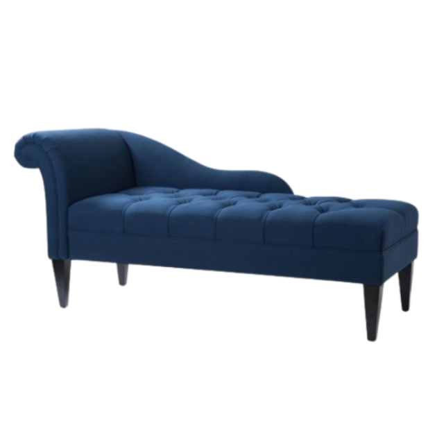 Tufted Roll Arm Chaise Lounge Navy Blue Velvet Seating Design