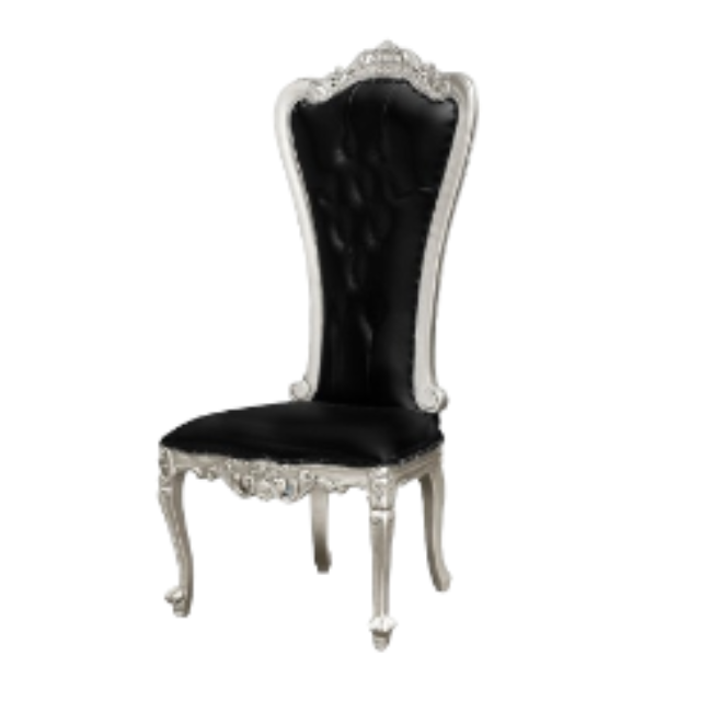 Velvet Throne Chair with Silver Frame and Black Velvet Upholstery