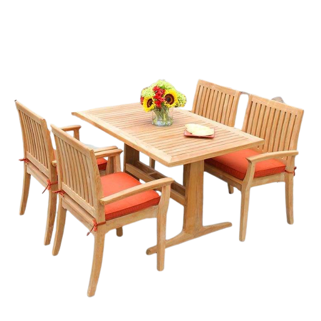 5-Piece Teak Wood Outdoor Dining Set Designed for Patio Use