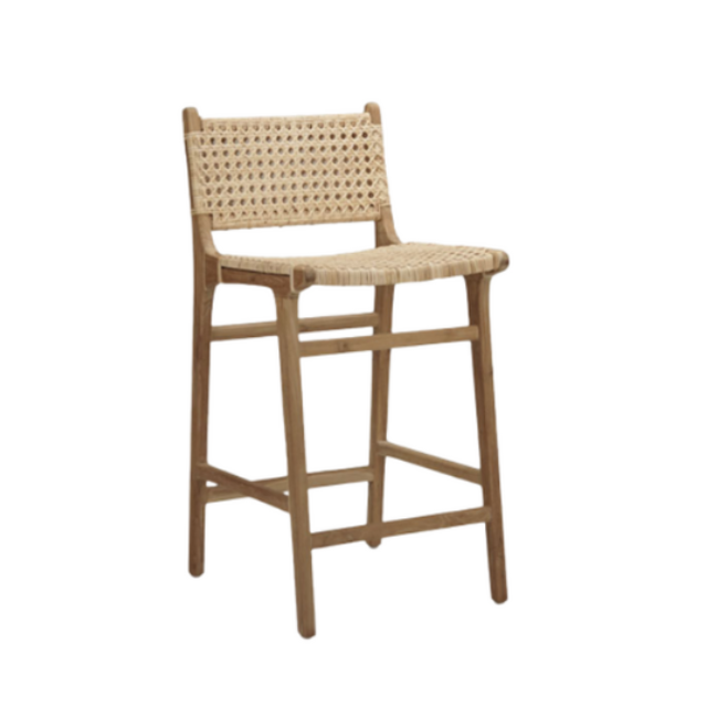 Natural Rattan Bar Stool Chair | Teak Wood Frame Bar Seating