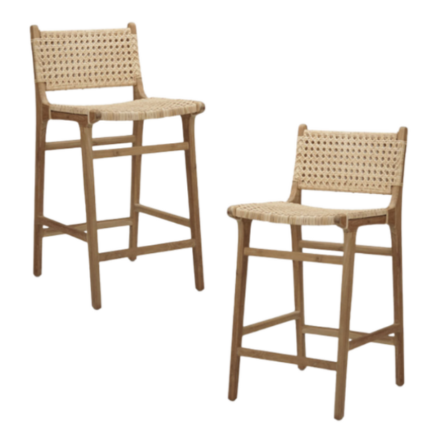 Natural Rattan Bar Stool Chair | Teak Wood Frame Bar Seating