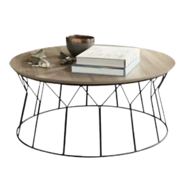 Mid-Century Wood Coffee Table Geometric Iron Base for Interiors