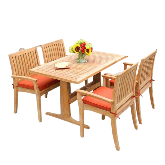 5-Piece Teak Wood Outdoor Dining Set Designed for Patio Use