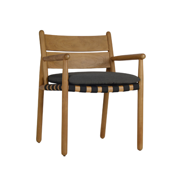 Garden Teak Wood Armchair with Outdoor Strapping and Sunproof Cushion