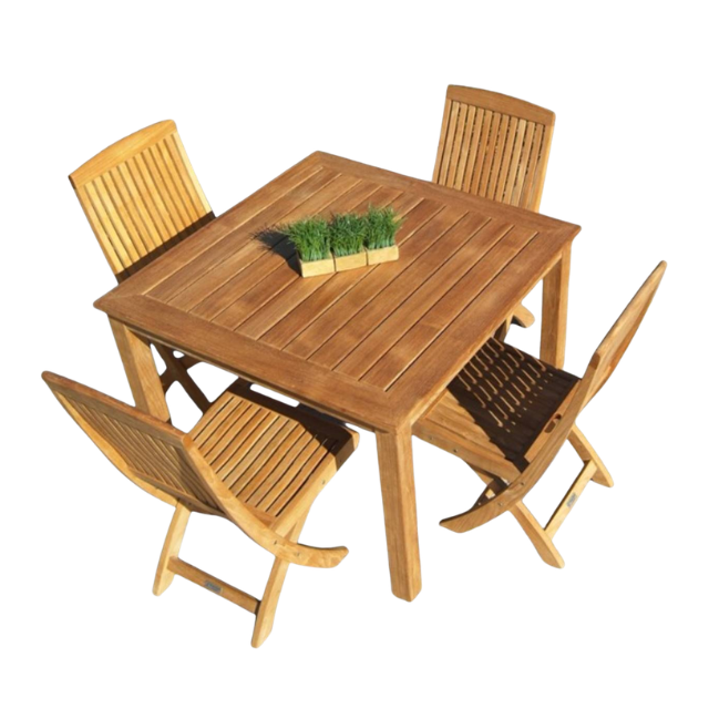 5-Piece Teak Wood Outdoor Dining Set for Patio and Garden Use