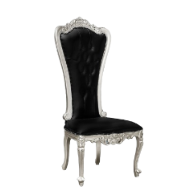 Velvet Throne Chair with Silver Frame and Black Velvet Upholstery