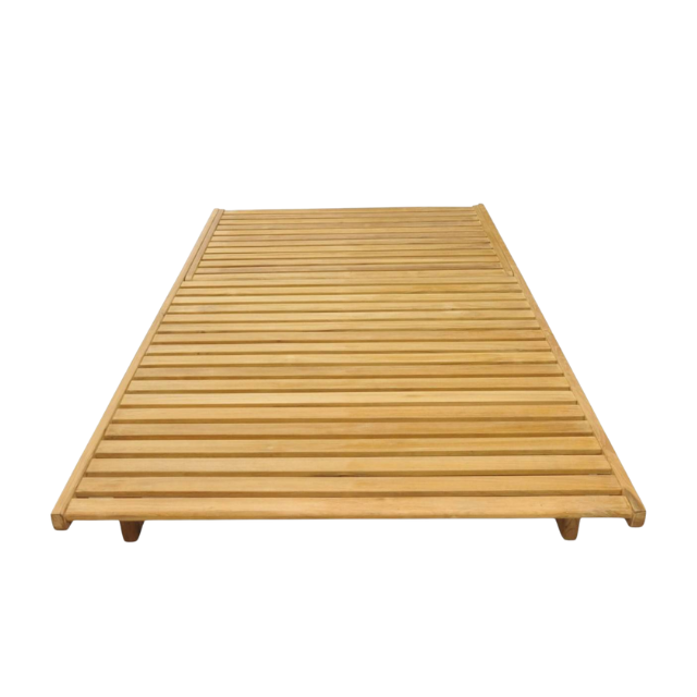 Teak Double Chaise Sun Lounger with Adjustable Backrests and Wheels