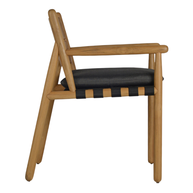 Garden Teak Wood Armchair with Outdoor Strapping and Sunproof Cushion