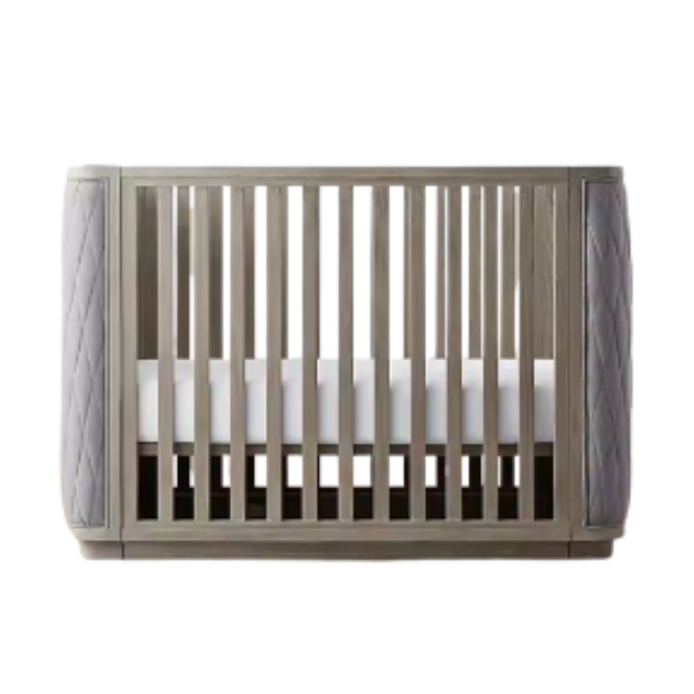 Baby & Child Drake Upholstered Crib | Diamond Tufted Panels & Weathered Finish