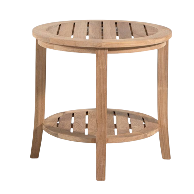 Country Casual Teak Round Coffee Table with Slatted Top Design