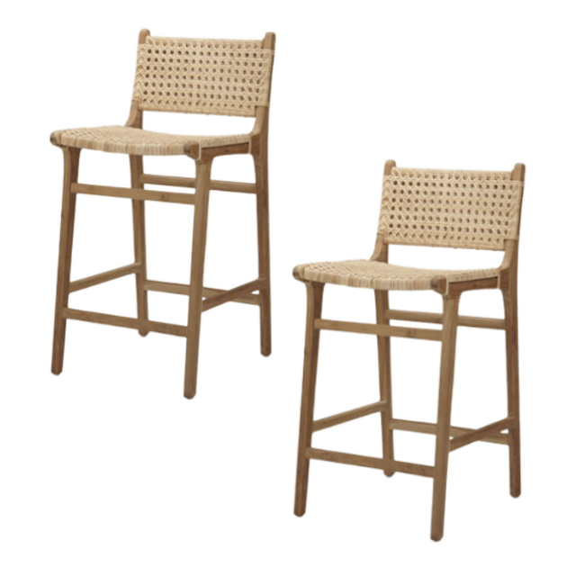 Natural Rattan Bar Stool Chair | Teak Wood Frame Bar Seating