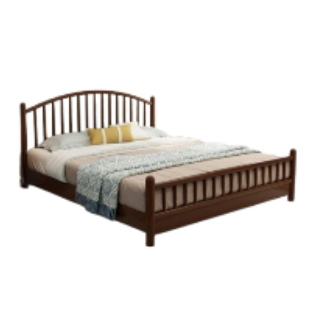 Teak Wood Bed Frame with Spindle Headboard and Footboard