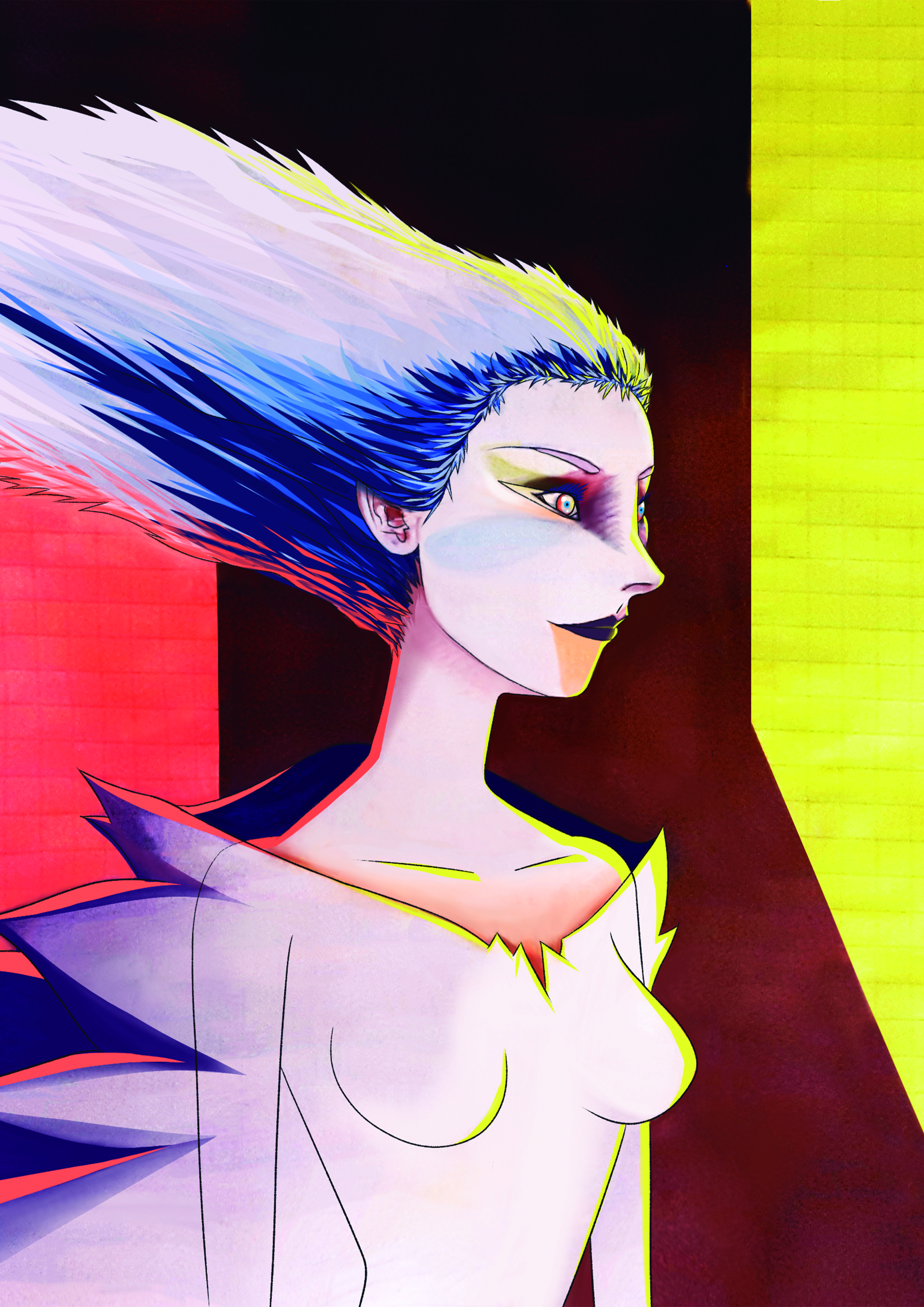 Fond marron / jaune / bleu