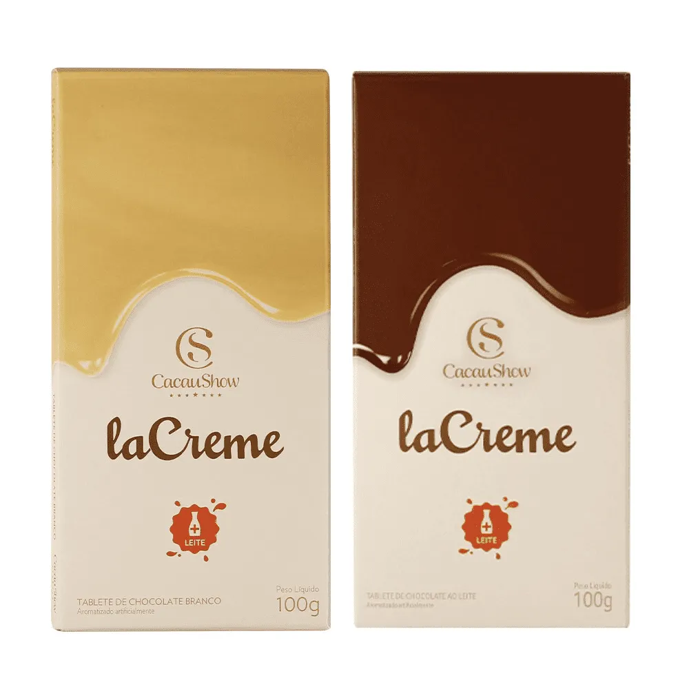TABLETE LACREME AO LEITE E BRANCO 100G