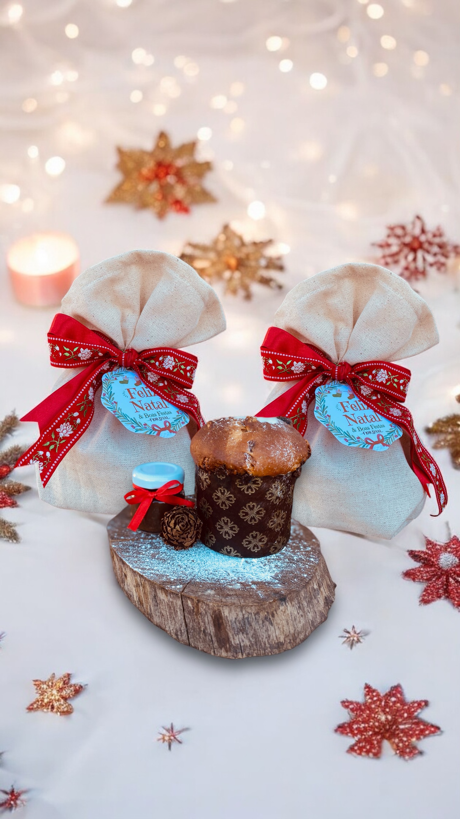 Kit com 5 mini chocotones+Brigadeiro+Saco Personalizado