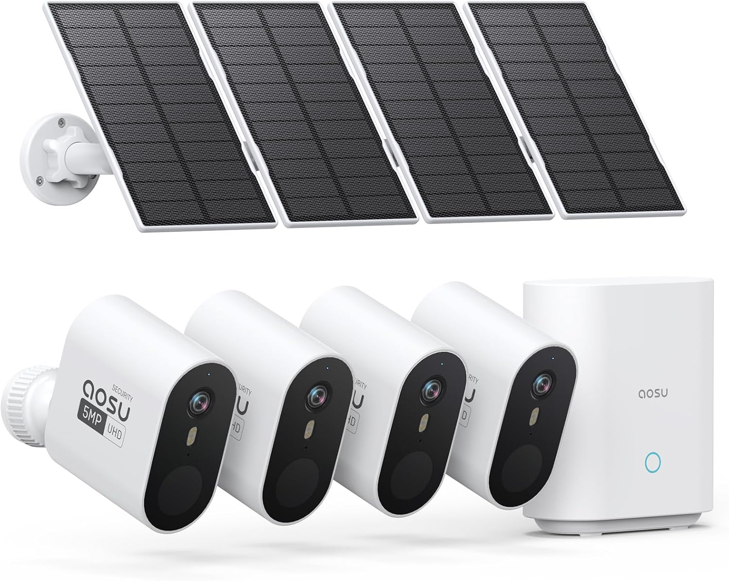 AOSU 3K/5MP Solar Security Cameras Outdoor Wireless – 4-Cam Kit | Ultra HD, 166° Wide View, Spotlight & Siren