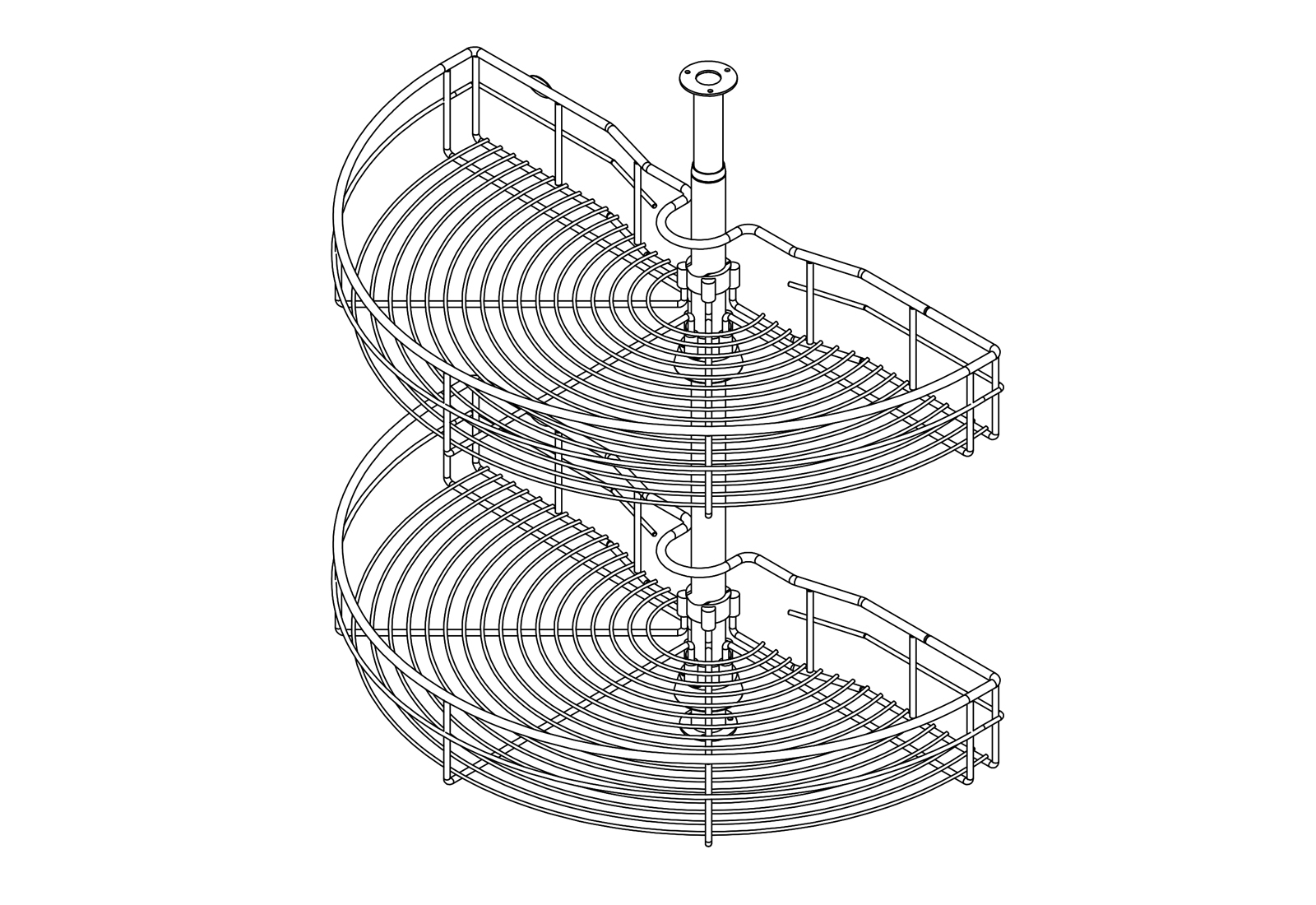 Double Layer Half Moon Kitchen Corner Revolving Basket (PTJ005) 