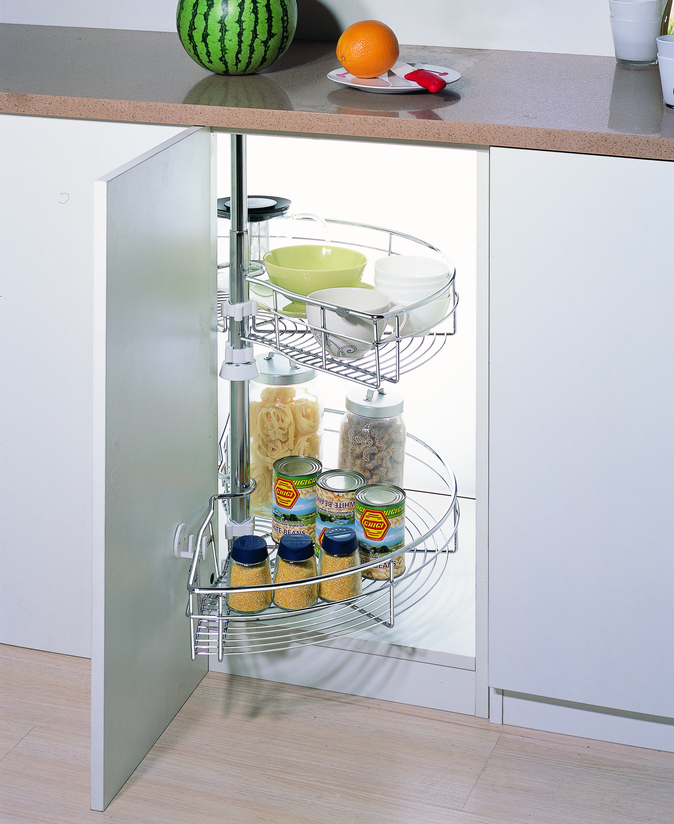 Double Layer Half Moon Kitchen Corner Revolving Basket (PTJ005) 