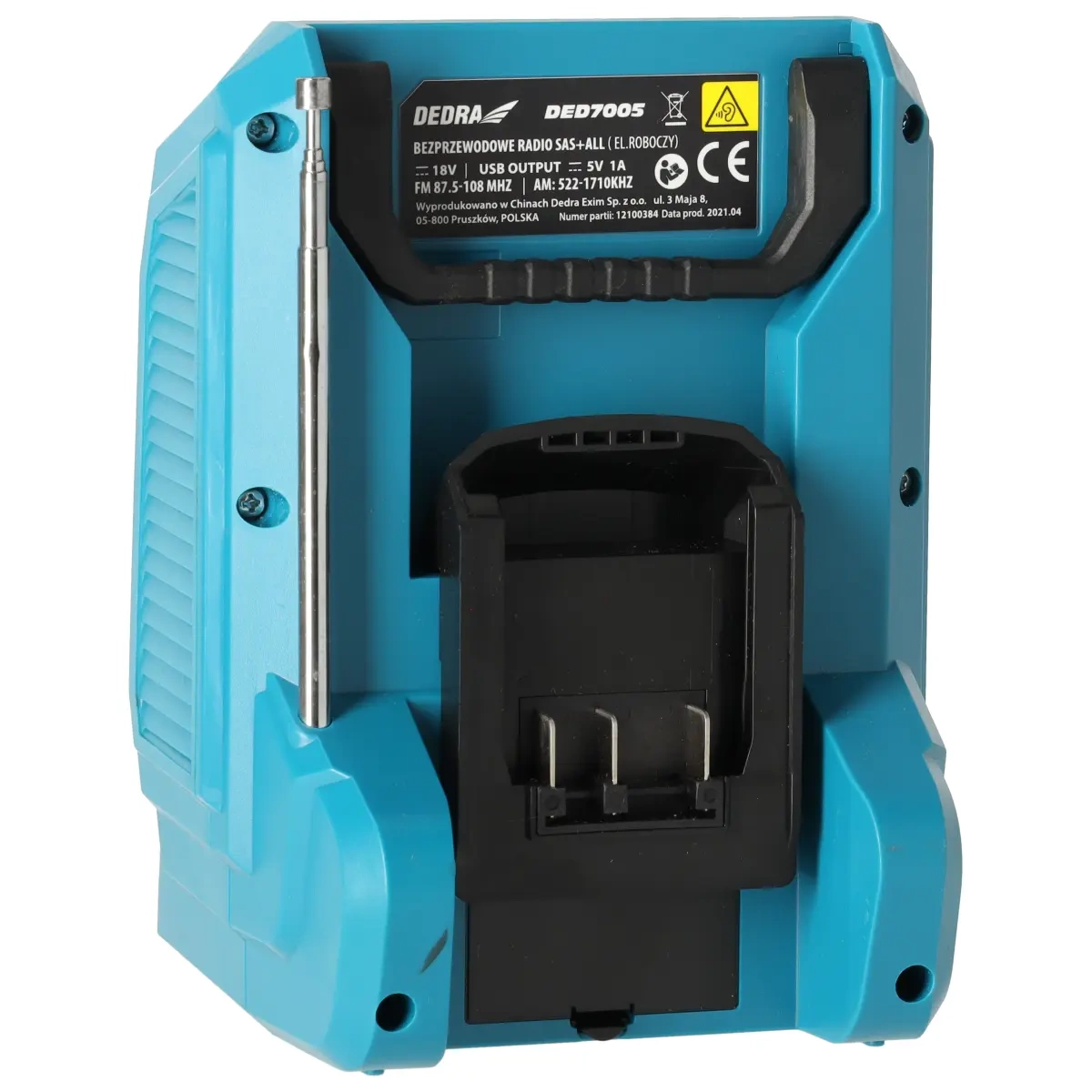 DEDRA akumuliatorinis radijas bluetooth, USB lizdas 18V SAS+ALL (tik įrankis)  