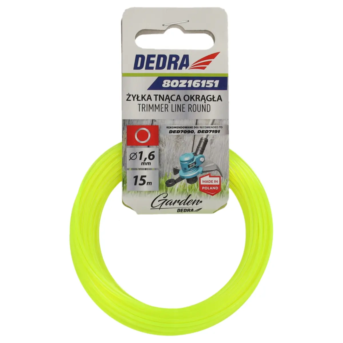 DEDRA pjovimo valas apvalus 1,6mm x 15m