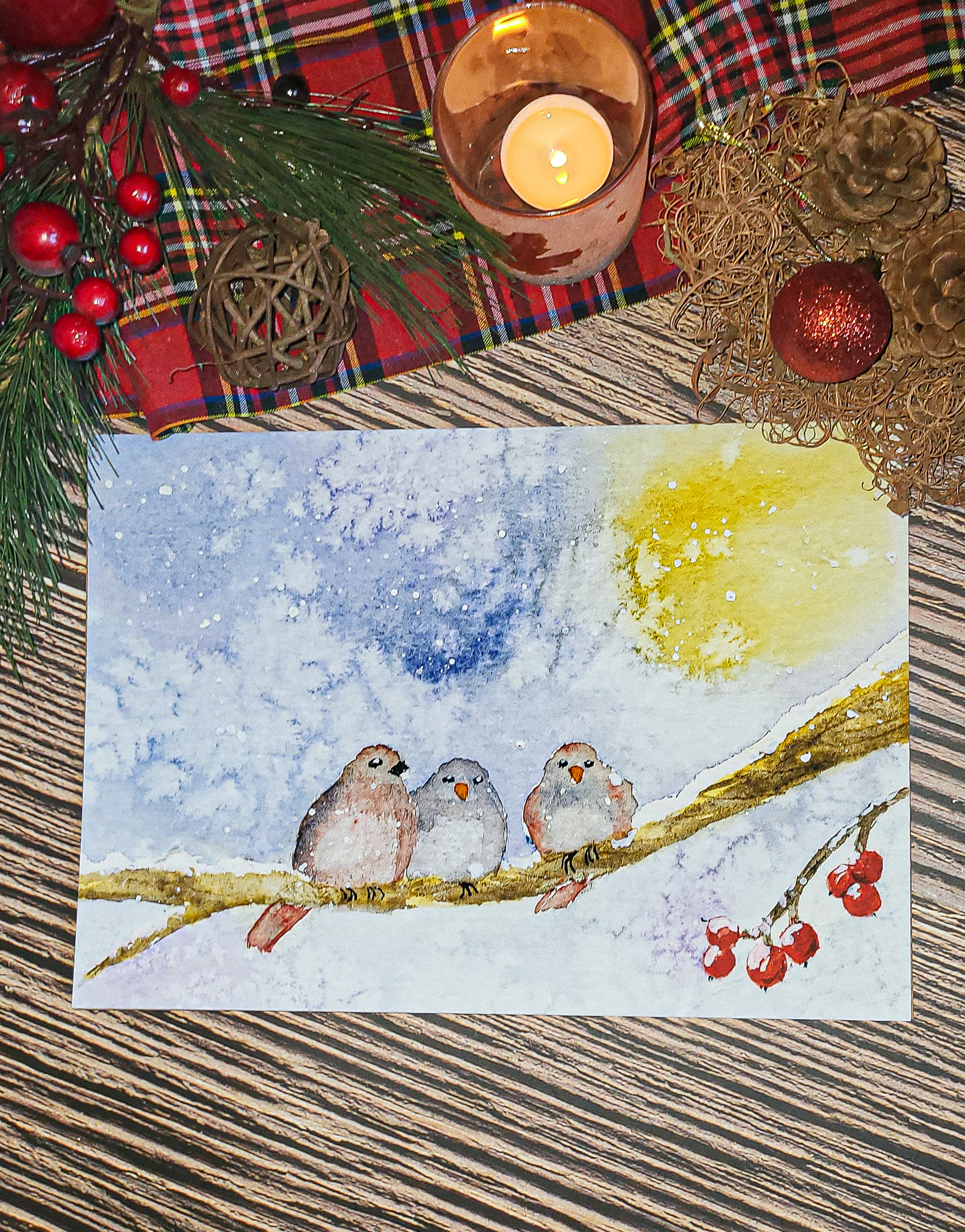 Affiche "les 3 Oiseaux sous la neige"