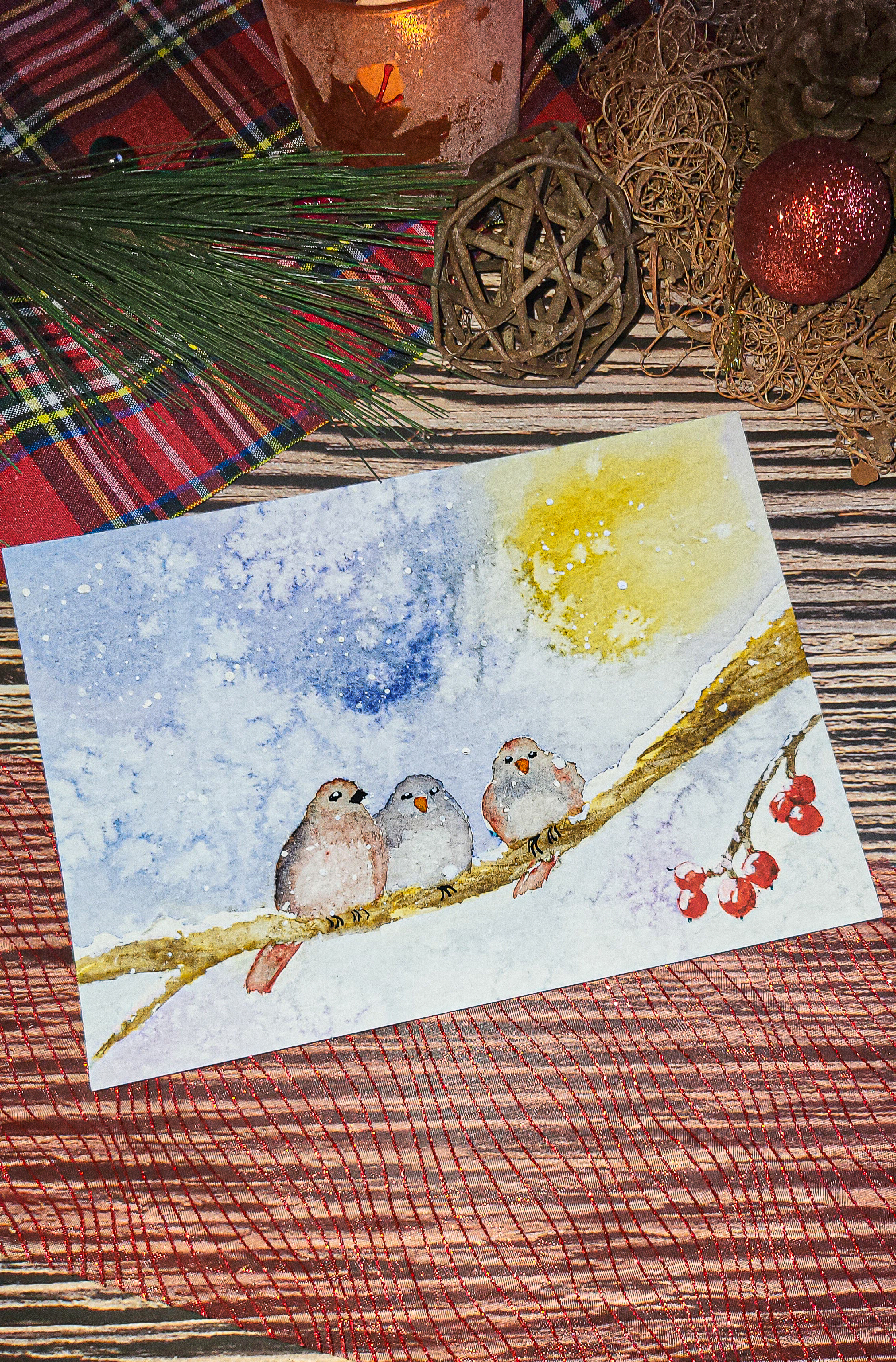 Affiche "les 3 Oiseaux sous la neige"