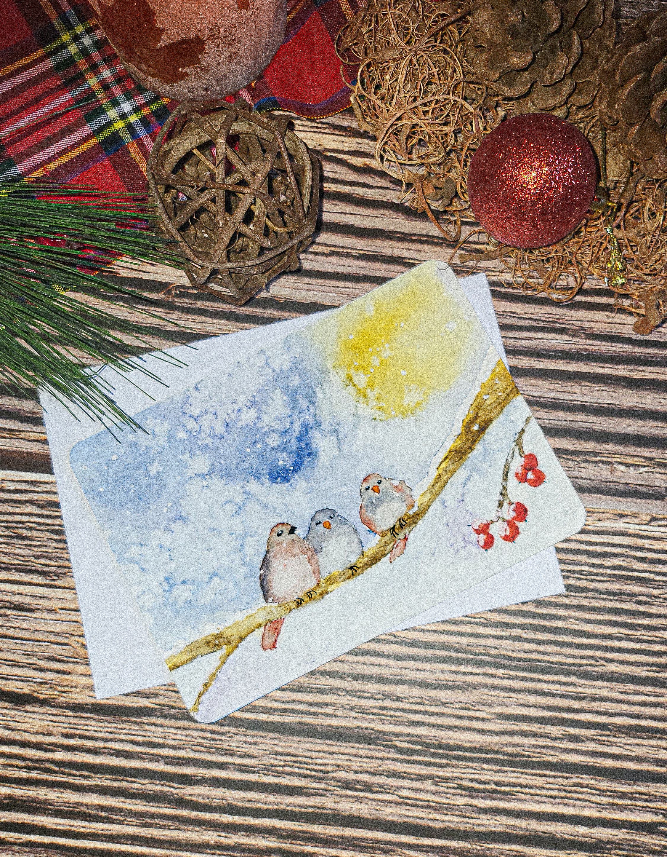 Carte "les 3 Oiseaux sous la neige"