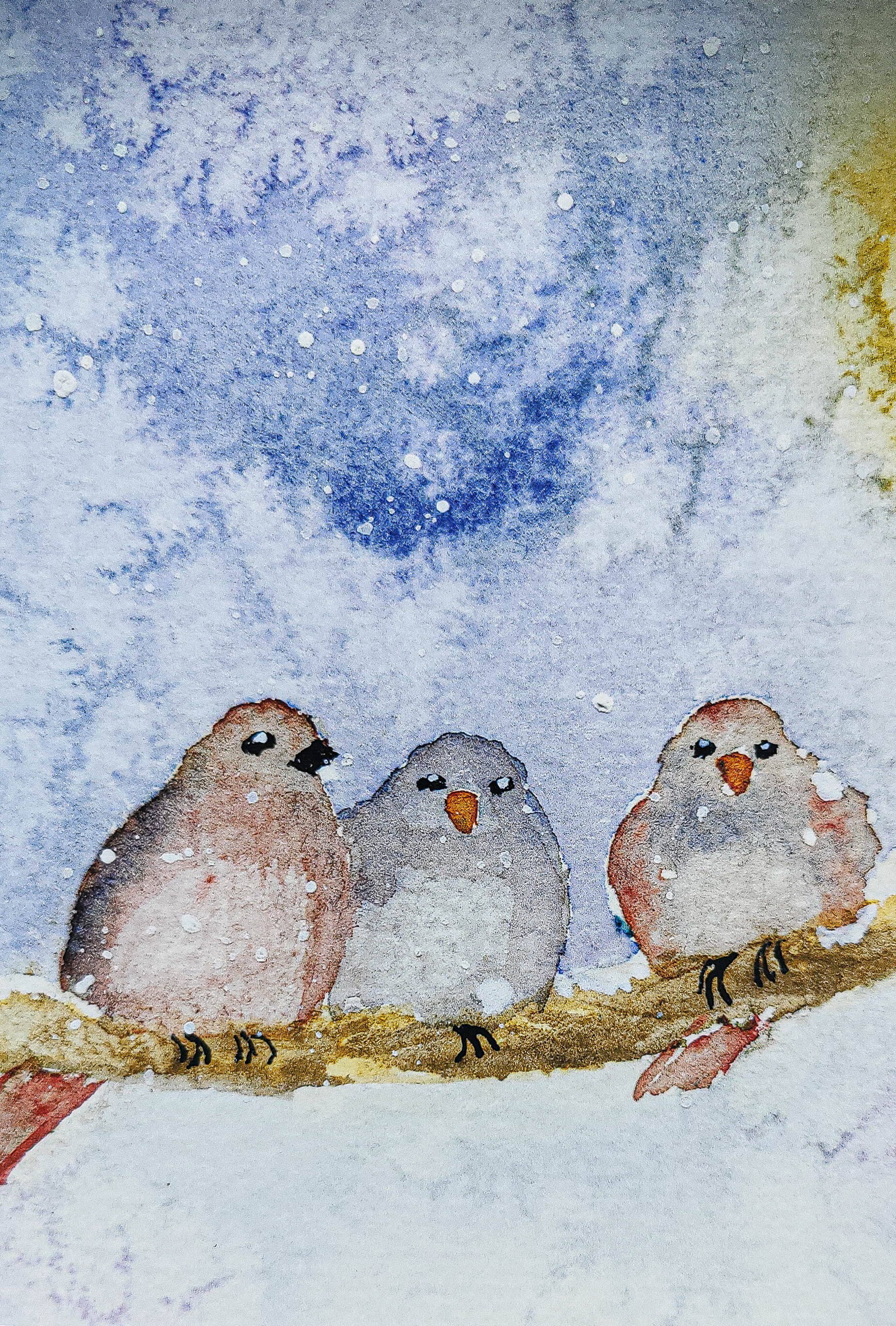 Carte "les 3 Oiseaux sous la neige"
