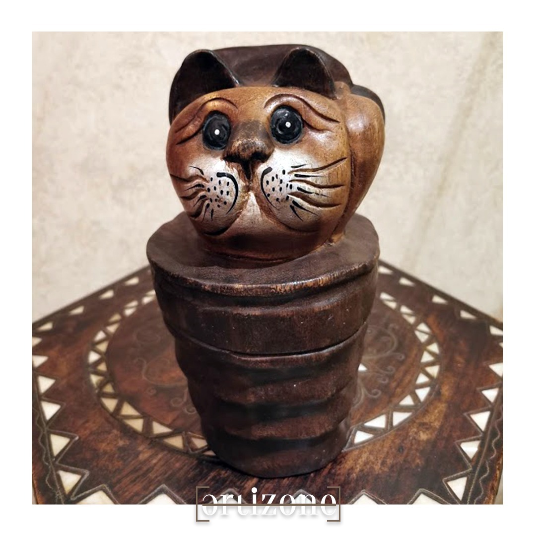 Handcrafted Wooden Cat Carving