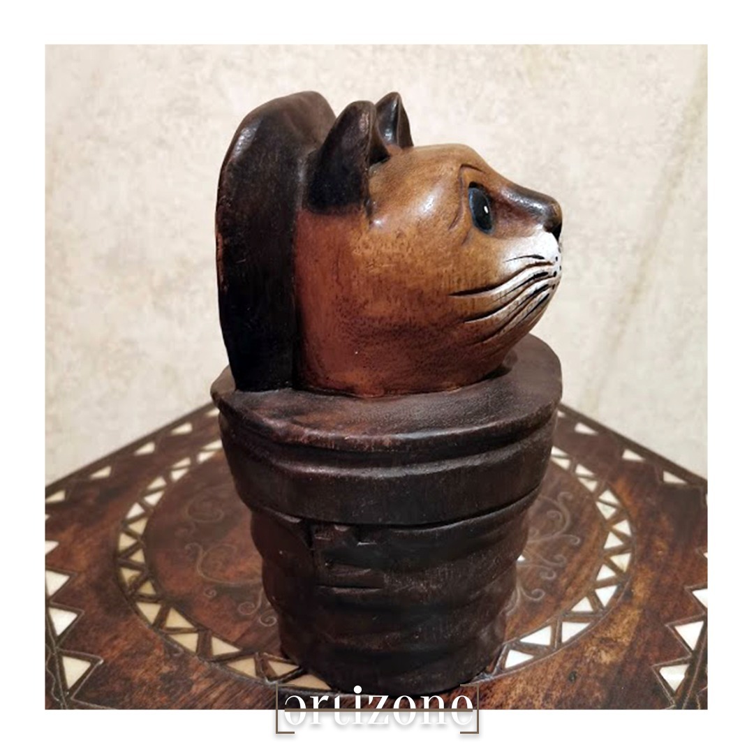 Handcrafted Wooden Cat Carving