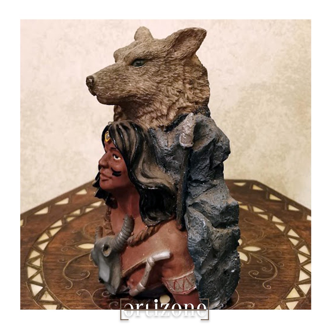 Native American and Wolf Figurine