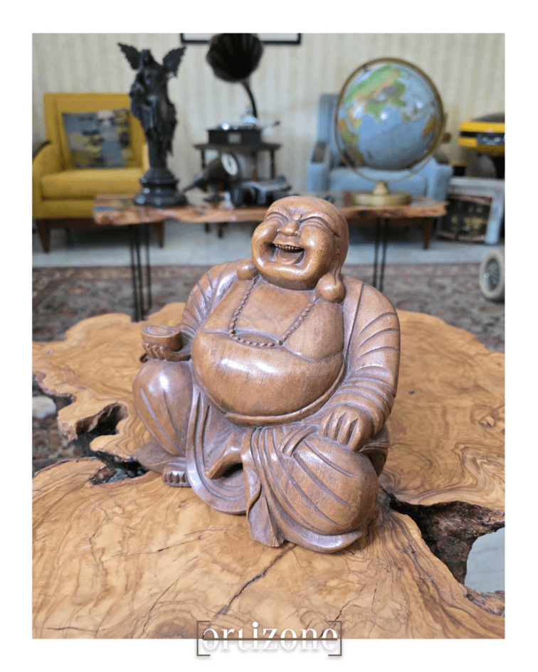 Wooden Laughing Buddha Statue