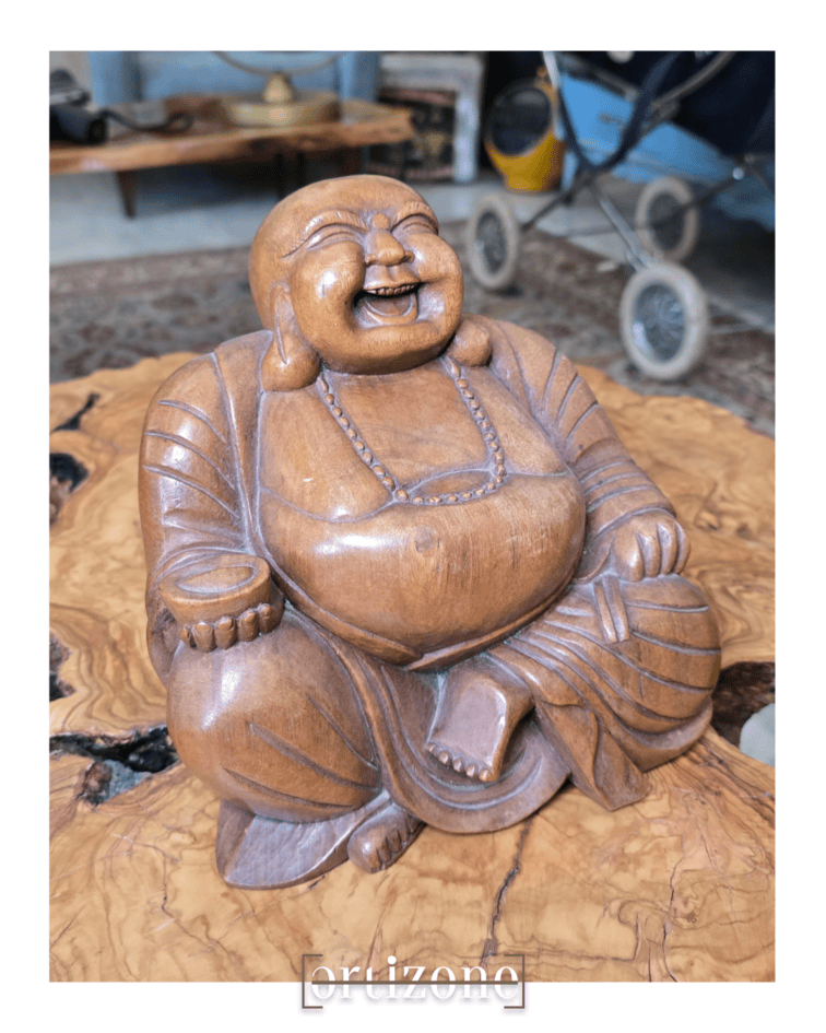 Wooden Laughing Buddha Statue
