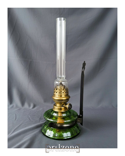 Vintage Green Glass Oil Lamp with Stand