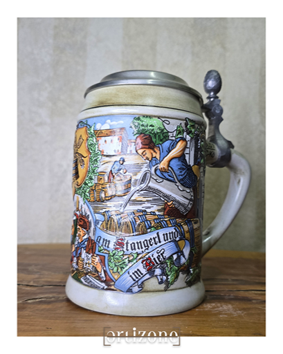 Vintage German Beer Stein / Mug  (Embossed art)
