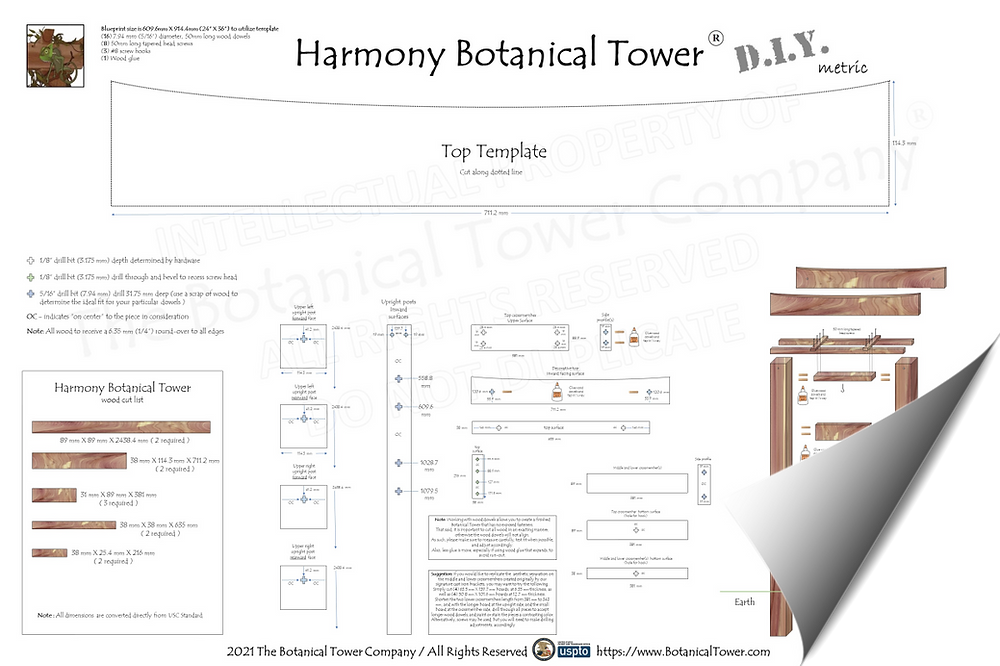 Harmony Botanical Tower DIY Blueprint - English Metric