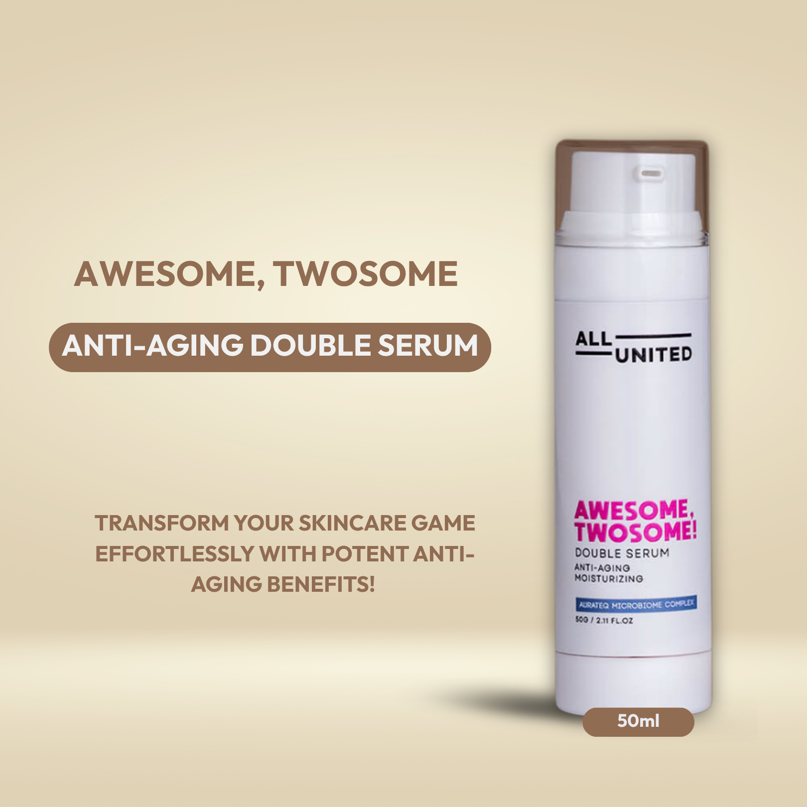 All United Awesome Skin Twosome Double Serum - Anti-Aging and Strengthening Skin Barrier Face Cream & Face Oil - 50ml