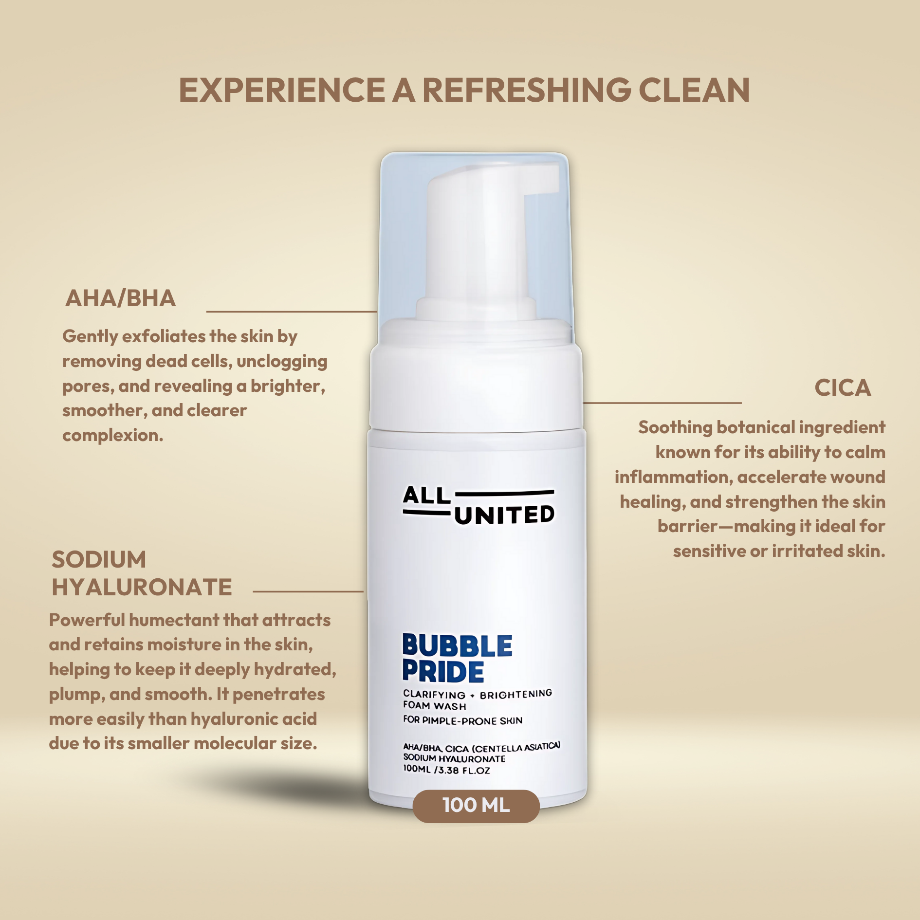 All United Bubble Pride Clarifying Facial Wash for Deep Cleansing and Brightening Effect – 100ml