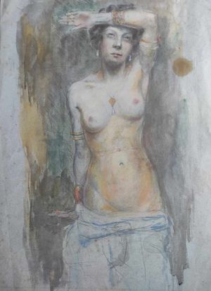 ECOLE ORIENTALISTE DU XIXe -Nue académie de femme Odalisque